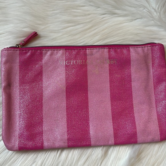 Set of 2 Victoria's Secret Striped Shimmer Makeup Toiletry Bags - Picture 2 of 8